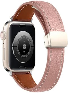 Leather Band Compatible with Apple Watch Ultra 49mm 45mm 44mm 42mm, Genuine Leather Magnetic Clasp Strap for iWatch Ultra SE 2 Series 8 7 6 5 4 3 2 1 Men Women