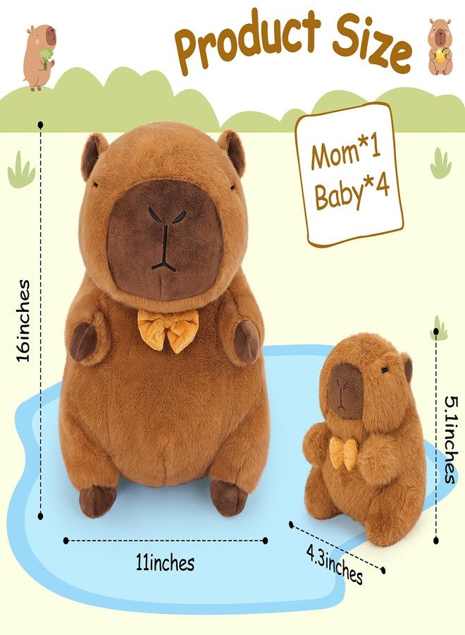 Achwishap 5PCS Capybara Plush,Capybara Stuffed Animal Mommy with 4 Capybara Babies Plush Toy,Cute Plushie Capybara Hugging Pillow Cuddle Plushie for Kids Girls Boys Gifts(Capybara Family,16”,Brown) - Image 2