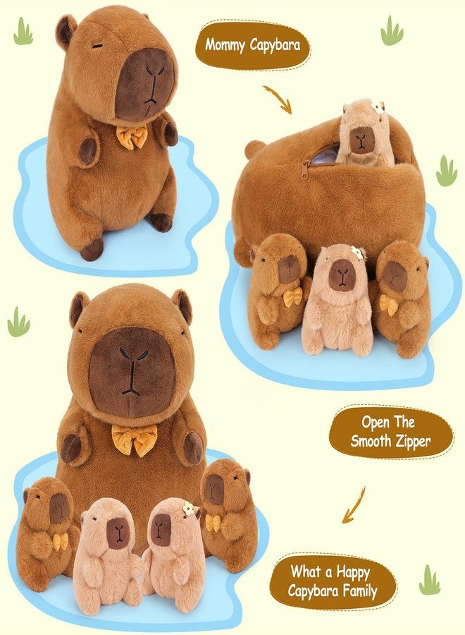 Achwishap 5PCS Capybara Plush,Capybara Stuffed Animal Mommy with 4 Capybara Babies Plush Toy,Cute Plushie Capybara Hugging Pillow Cuddle Plushie for Kids Girls Boys Gifts(Capybara Family,16”,Brown) - Image 3