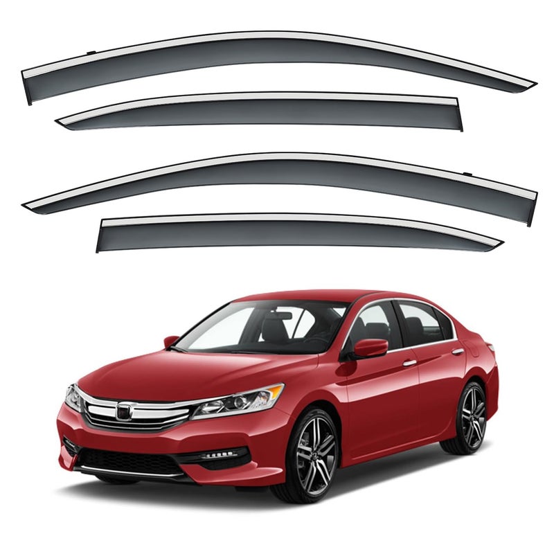 Vesul Outside Mount Tapeon Polycarbonate Rain Guards Window Visors Compatible with Honda Accord 20132017 Window Wind Deflector Shield Cover with 304 Stainless Steel Trim