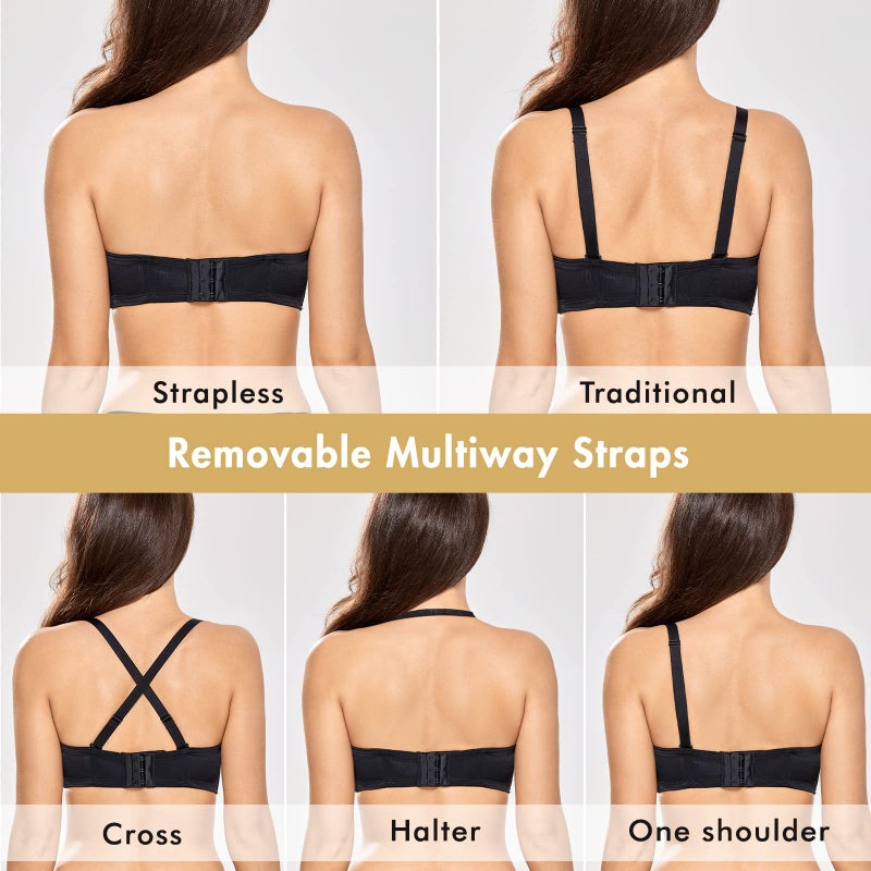 DELIMIRA Women's Underwire Contour Multiway Full Coverage Strapless Bra Plus Size Black 34D - Image 2