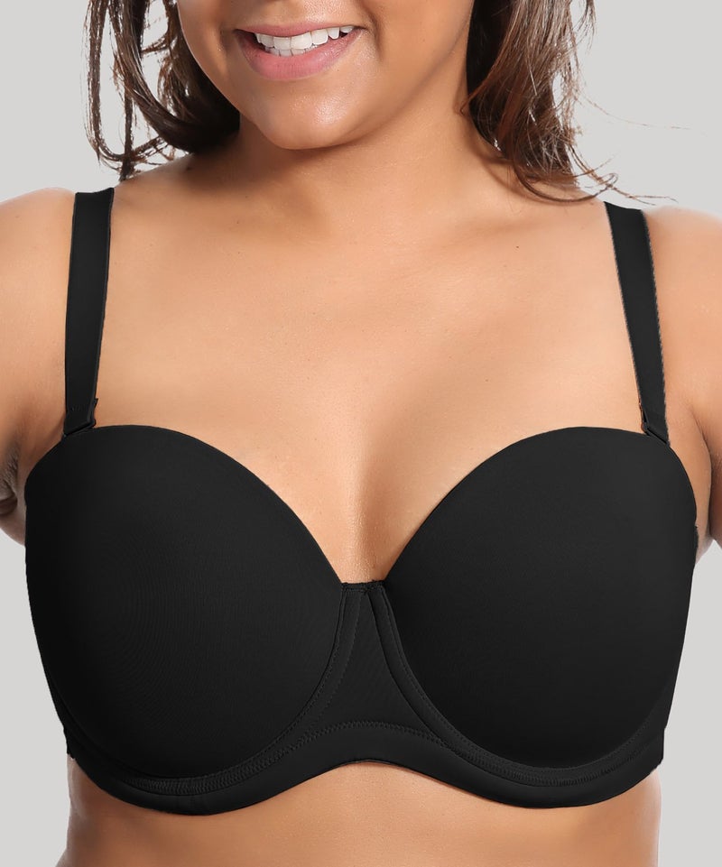 DELIMIRA Women's Underwire Contour Multiway Full Coverage Strapless Bra Plus Size Black 34D - Image 4