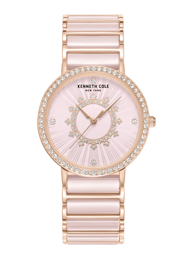 كينيث كول نيو يورك Kenneth Cole New York 36mm Analog Women's Watch with Light Pink Dial & Pink-Rose Gold Ceramic-Stainless Steel Bracelet