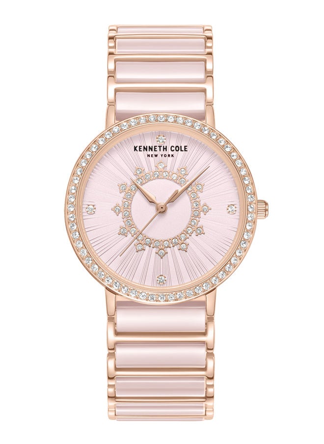 Kenneth Cole New York Kenneth Cole New York 36mm Analog Women's Watch with Light Pink Dial & Pink-Rose Gold Ceramic-Stainless Steel Bracelet  - Image 1
