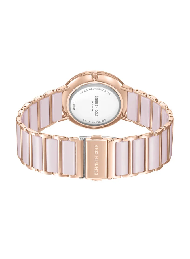 Kenneth Cole New York Kenneth Cole New York 36mm Analog Women's Watch with Light Pink Dial & Pink-Rose Gold Ceramic-Stainless Steel Bracelet