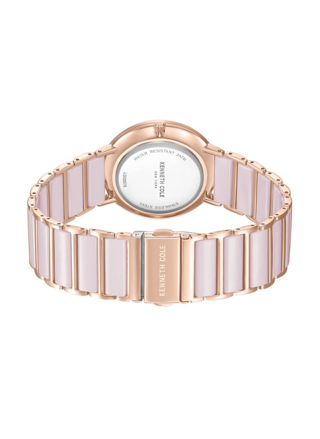 Kenneth Cole New York Kenneth Cole New York 36mm Analog Women's Watch with Light Pink Dial & Pink-Rose Gold Ceramic-Stainless Steel Bracelet  - Image 3