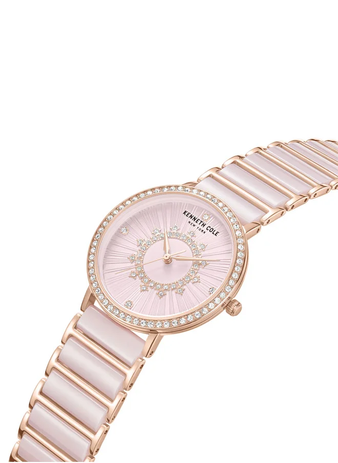 كينيث كول نيو يورك Kenneth Cole New York 36mm Analog Women's Watch with Light Pink Dial & Pink-Rose Gold Ceramic-Stainless Steel Bracelet