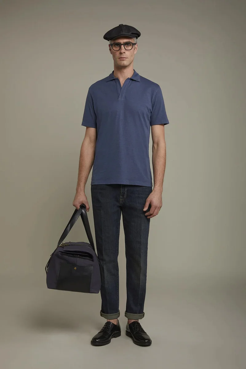 دوبل غانغر Men's short sleeve button-less polo - Blue