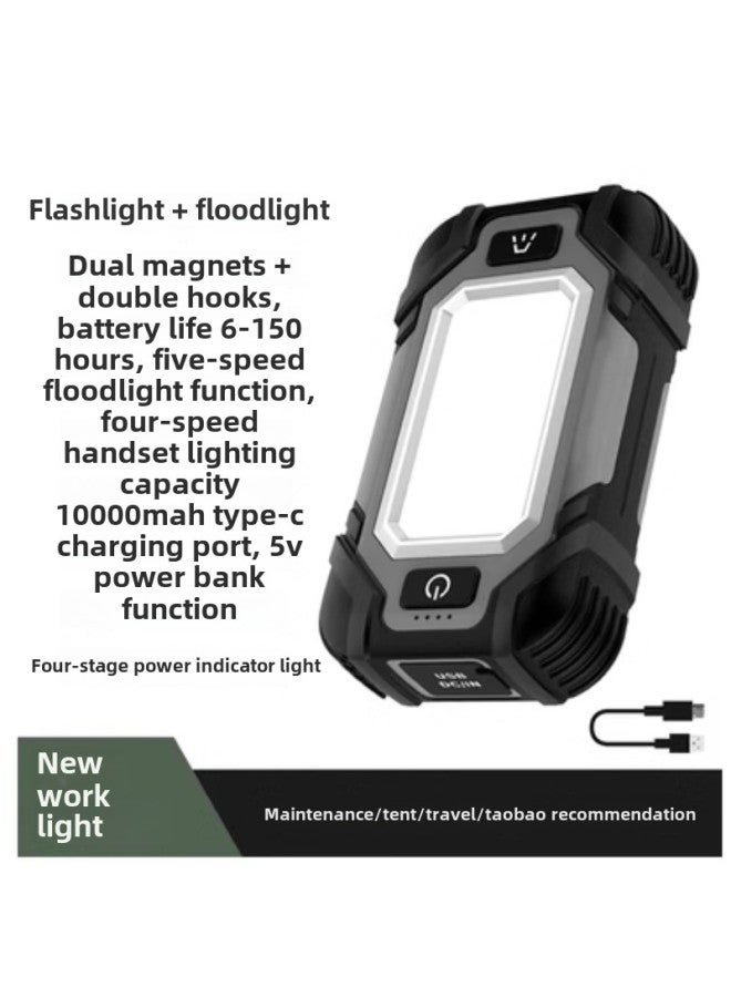 Loquat Panther Sen Double Magnet Work Light Rechargeable Super Bright Long Endurance With Portable Car Repair Auto Repair Light Emergency Light-Product Specifications:X102//10000 Mah//grey - Image 1