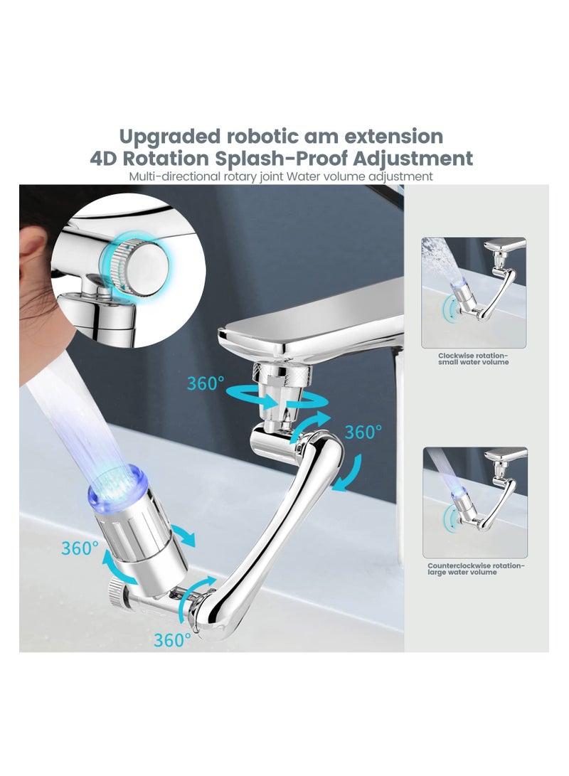 موسع صنبور دوار 1440° مع ضوء LED، ملحق هواء صنبور دوار عالمي لمغاسل المطبخ والحمام، صنبور مطبخ قابل للتعديل مضاد للتناثر - Image 2