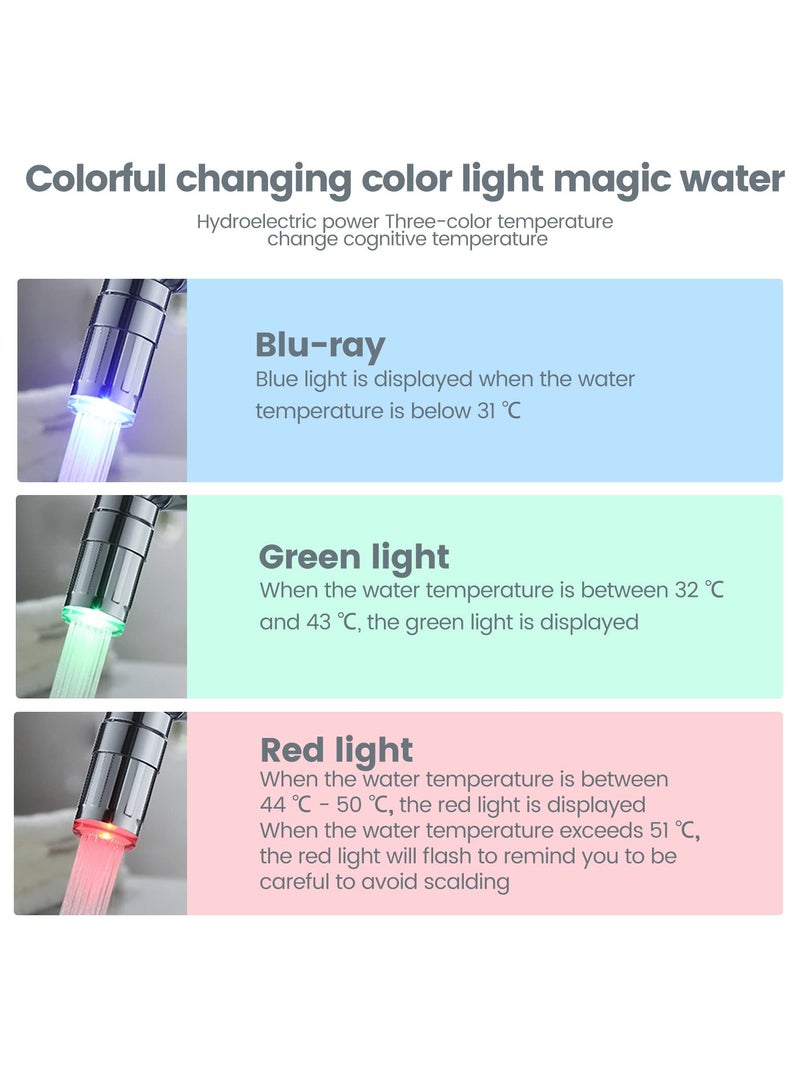 موسع صنبور دوار 1440° مع ضوء LED، ملحق هواء صنبور دوار عالمي لمغاسل المطبخ والحمام، صنبور مطبخ قابل للتعديل مضاد للتناثر - Image 3