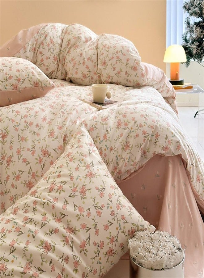 Bildenly Floral Duvet Cover Full Size Blue Pink Flowers Printed Reversible Bedding Set Soft Breathable Garden Flower Botanical Cottagecore Comforter Cover Set with Zipper Closure and 2 Pillowcases - Image 5