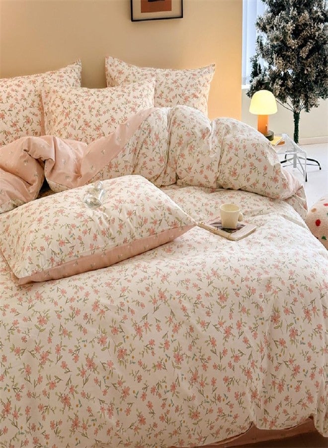 Bildenly Floral Duvet Cover Full Size Blue Pink Flowers Printed Reversible Bedding Set Soft Breathable Garden Flower Botanical Cottagecore Comforter Cover Set with Zipper Closure and 2 Pillowcases - Image 2
