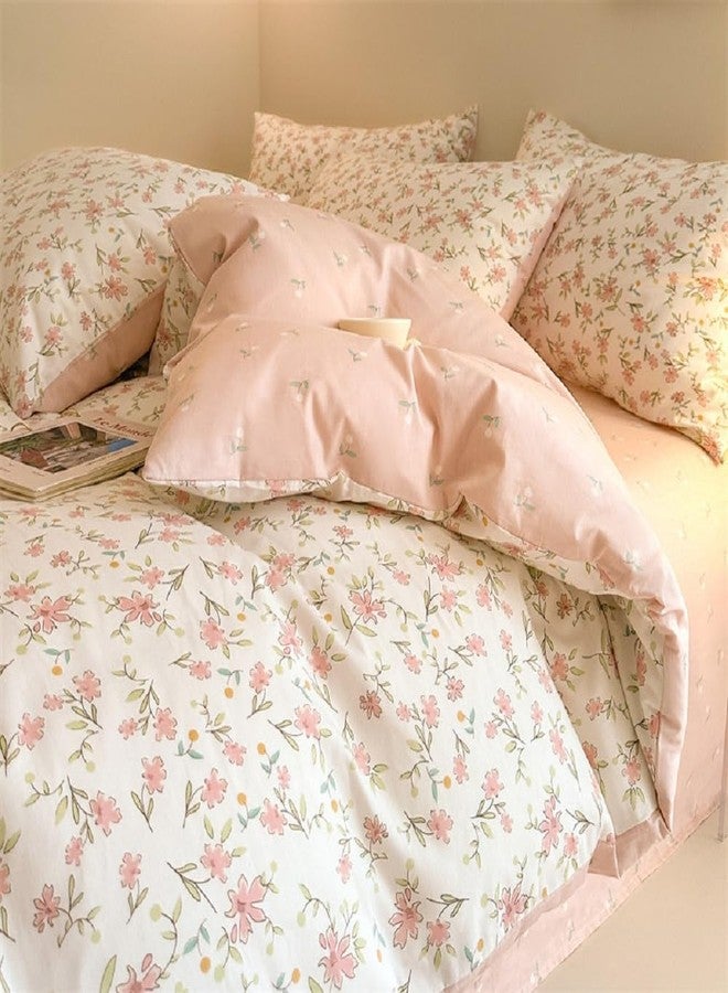 Bildenly Floral Duvet Cover Full Size Blue Pink Flowers Printed Reversible Bedding Set Soft Breathable Garden Flower Botanical Cottagecore Comforter Cover Set with Zipper Closure and 2 Pillowcases - Image 1