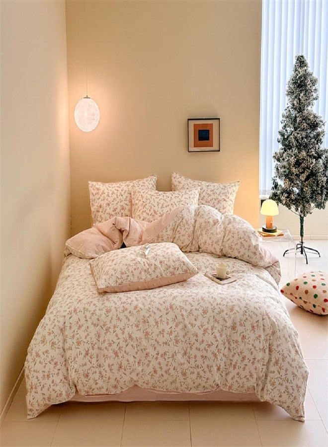 Bildenly Floral Duvet Cover Full Size Blue Pink Flowers Printed Reversible Bedding Set Soft Breathable Garden Flower Botanical Cottagecore Comforter Cover Set with Zipper Closure and 2 Pillowcases - Image 4