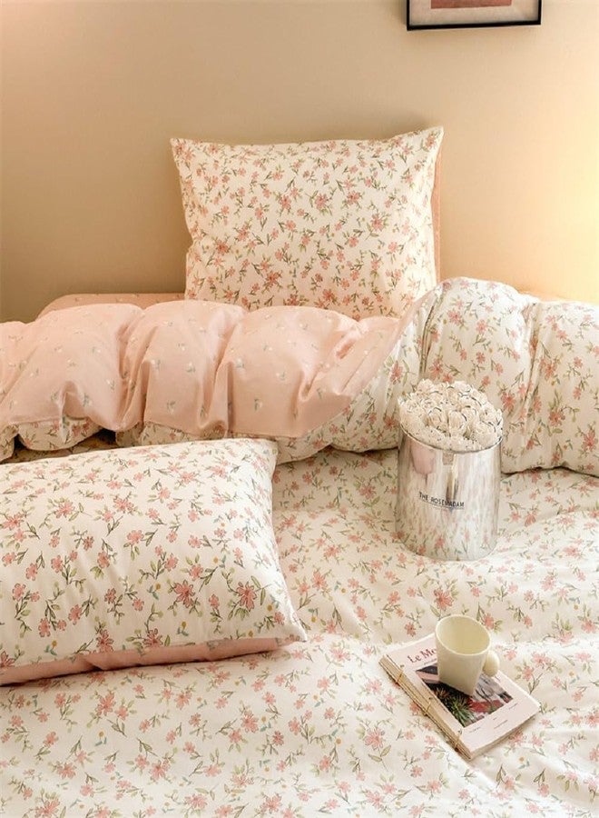 Bildenly Floral Duvet Cover Full Size Blue Pink Flowers Printed Reversible Bedding Set Soft Breathable Garden Flower Botanical Cottagecore Comforter Cover Set with Zipper Closure and 2 Pillowcases - Image 3
