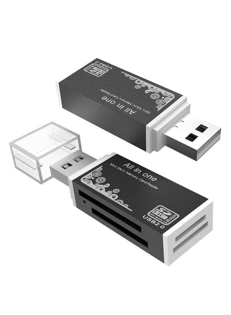2Pack Multi,Function Memory Card Reader for USB, Compatible with SD, Micro SD, MMC, and More, Sleek Black Design - Image 1