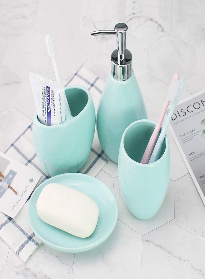 ريتش لايف مجموعة إكسسوارات حمام سيراميكية مكونة من 4 قطع، تتضمن موزع صابون، وحامل فرشاة أسنان، وكوب، وطبق صابون، ومجموعات كاملة من أدوات الحمام لديكور الحمام، وأفكار هدايا منزلية (أخضر) - Image 4