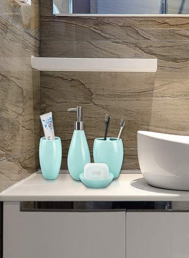 ريتش لايف مجموعة إكسسوارات حمام سيراميكية مكونة من 4 قطع، تتضمن موزع صابون، وحامل فرشاة أسنان، وكوب، وطبق صابون، ومجموعات كاملة من أدوات الحمام لديكور الحمام، وأفكار هدايا منزلية (أخضر) - Image 5