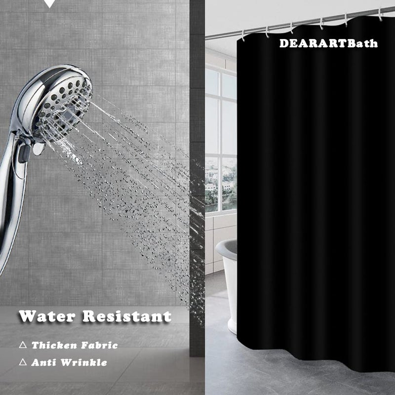 DEARARTBath Black Shower Curtain Liner, 72''W × 72''H inch Cloth Shower Curtain with Grommet and Hooks, Quick Dry Water Resistant Waterproof Washable Easy Care - Image 4