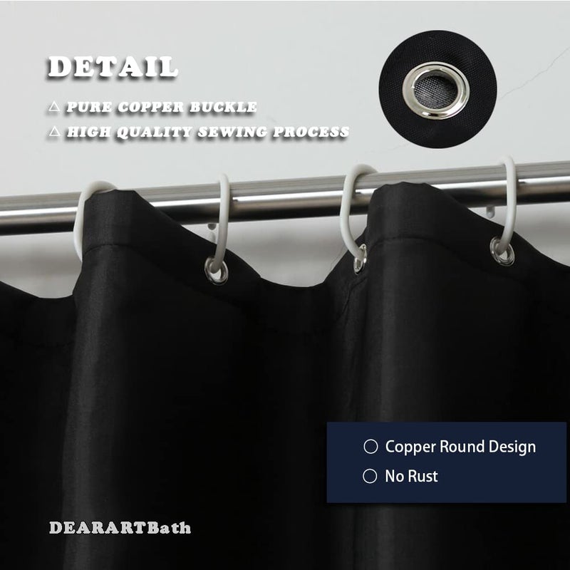 DEARARTBath Black Shower Curtain Liner, 72''W × 72''H inch Cloth Shower Curtain with Grommet and Hooks, Quick Dry Water Resistant Waterproof Washable Easy Care - Image 3