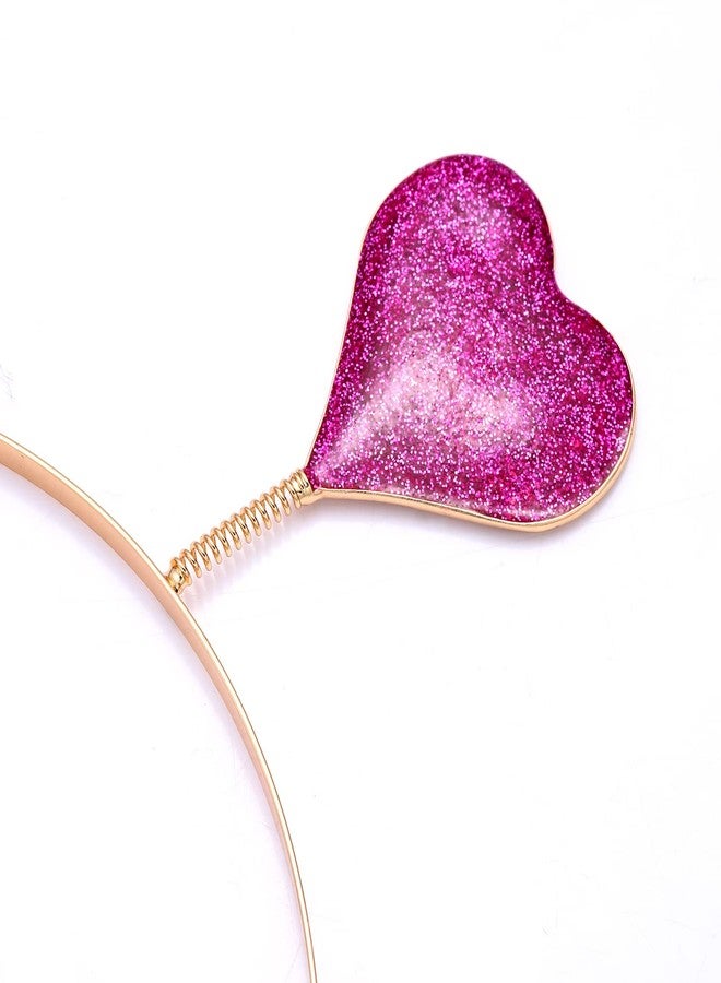 boderier Glitter Heart Headband Valentine’s Day Costume Party Head Bopper Hair Barrette Hair Accessory for Women Girls Fuchsia - Image 4