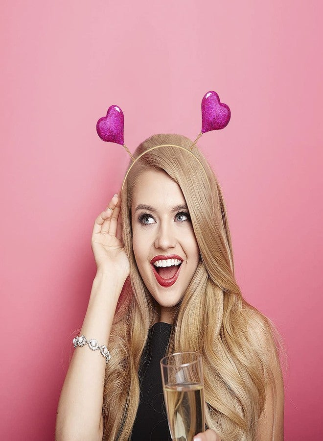 boderier Glitter Heart Headband Valentine’s Day Costume Party Head Bopper Hair Barrette Hair Accessory for Women Girls Fuchsia - Image 2