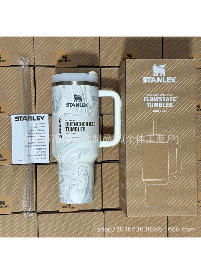 White Wood Grain Us Version Stanley Stanley 2nd Generation 40oz Stainless Steel Sippy Cup Portable Outdoor Car Sports Cup