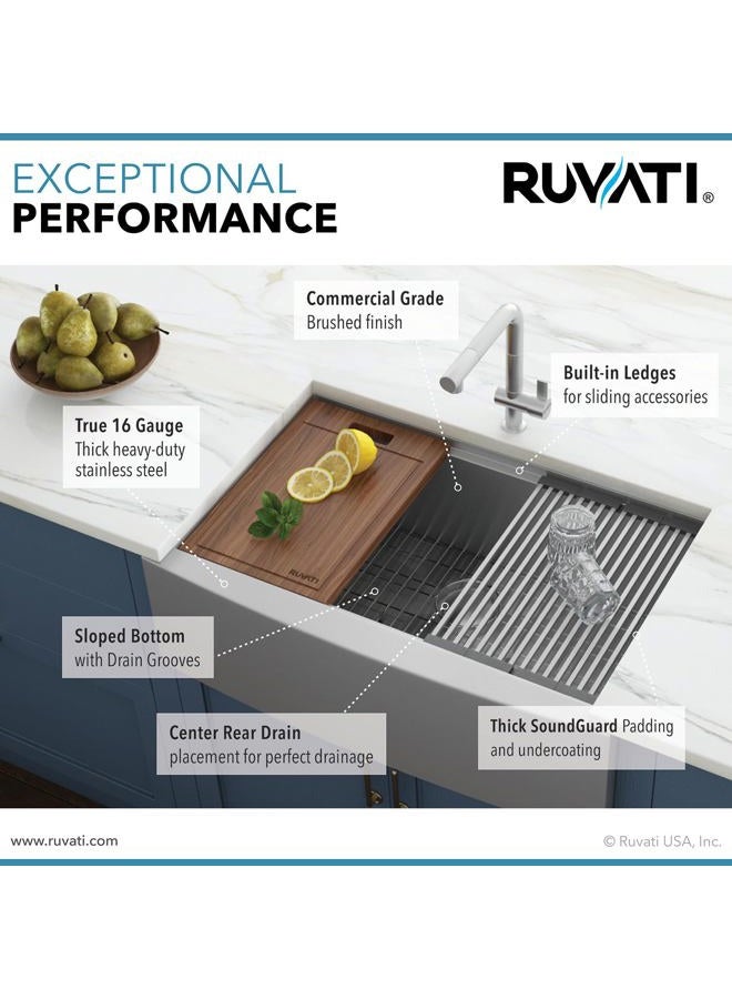 Ruvati RVH9200 Apron Front 16 Gauge 33" Kitchen Sink Single Bowl, Stainless Steel - Image 5