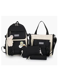 4 Pieces Backpack Set Teen Kids Student Girls Boys, Bear School Bag Tote Bag Pencil Case Lunch Box Bag Canvas Lightweight Large Capacity