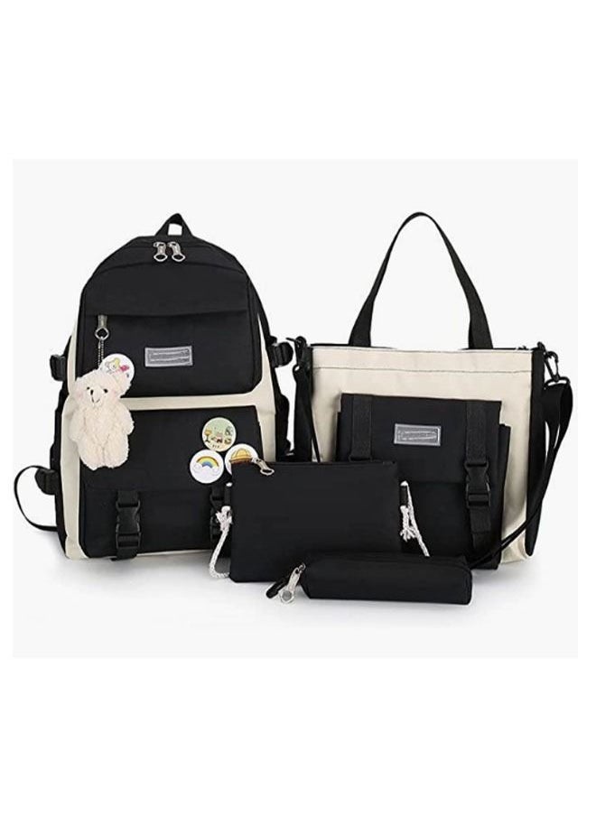 Arabest - 4 Pieces Backpack Set Teen Kids Student Girls Boys, Bear School Bag Tote Bag Pencil Case Lunch Box Bag Canvas Lightweight Large Capacity - Image 1