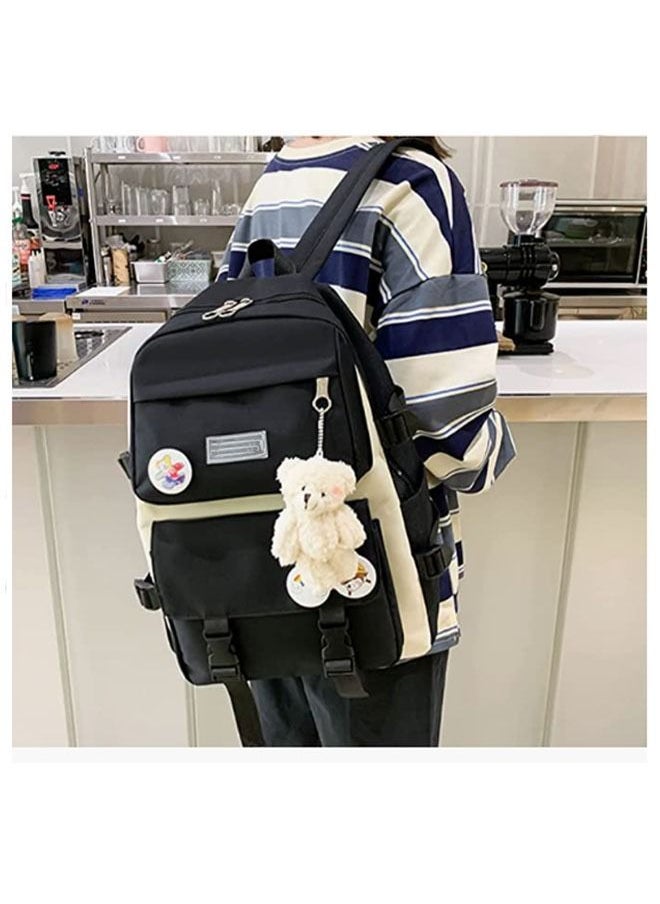 Arabest - 4 Pieces Backpack Set Teen Kids Student Girls Boys, Bear School Bag Tote Bag Pencil Case Lunch Box Bag Canvas Lightweight Large Capacity - Image 1