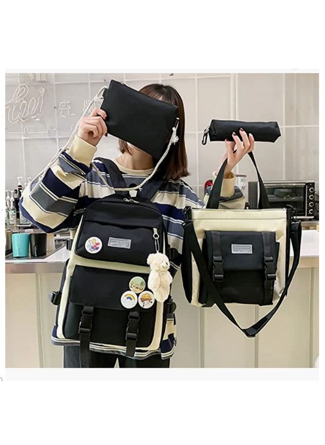 Arabest - 4 Pieces Backpack Set Teen Kids Student Girls Boys, Bear School Bag Tote Bag Pencil Case Lunch Box Bag Canvas Lightweight Large Capacity - Image 1