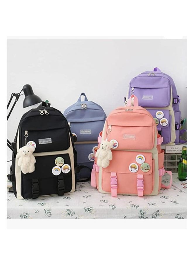 Arabest - 4 Pieces Backpack Set Teen Kids Student Girls Boys, Bear School Bag Tote Bag Pencil Case Lunch Box Bag Canvas Lightweight Large Capacity - Image 1