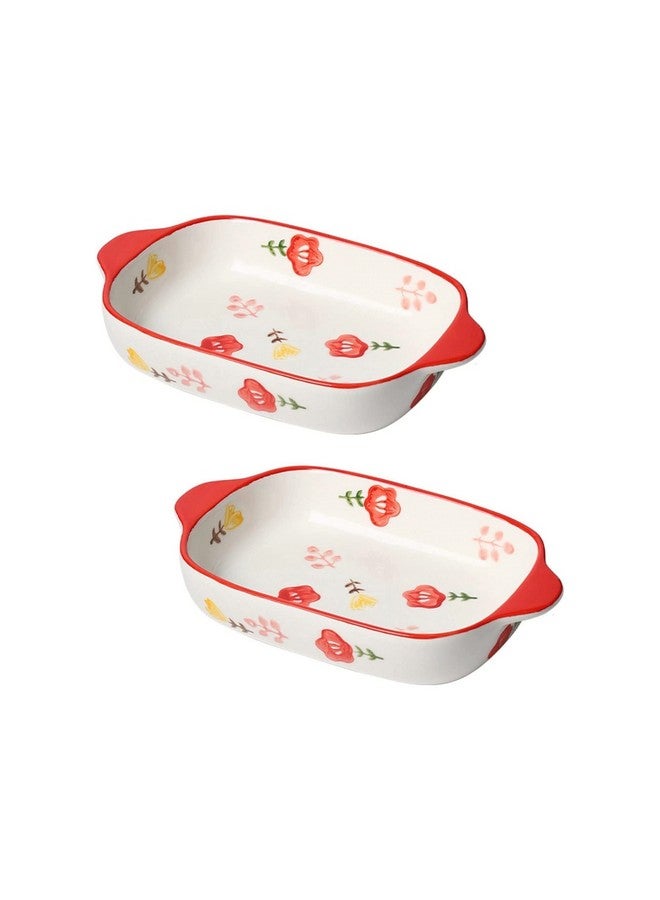 OLWICK أطباق خبز سيراميك مستطيلة OLWICK®، أطباق كسرولة للفرن، صواني لازانيا عميقة مع مقابض للمطبخ، 600 مل، عبوة من 2، أحمر - Image 1