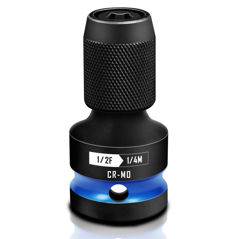 BLACKROBOT Quick Release Impact Bit Holders 1/2-Inch Square Drive to 1/4-Inch Hex Socket Adapter, CR-MO Steel, Blue - Image 1