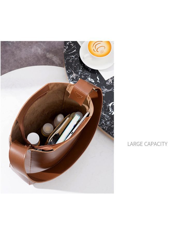 Vintage Simple Women Bucket Bag Handbag, Large Capacity Shoulder Bag Totes Solid Color Underarm Bag, Brown - Image 4