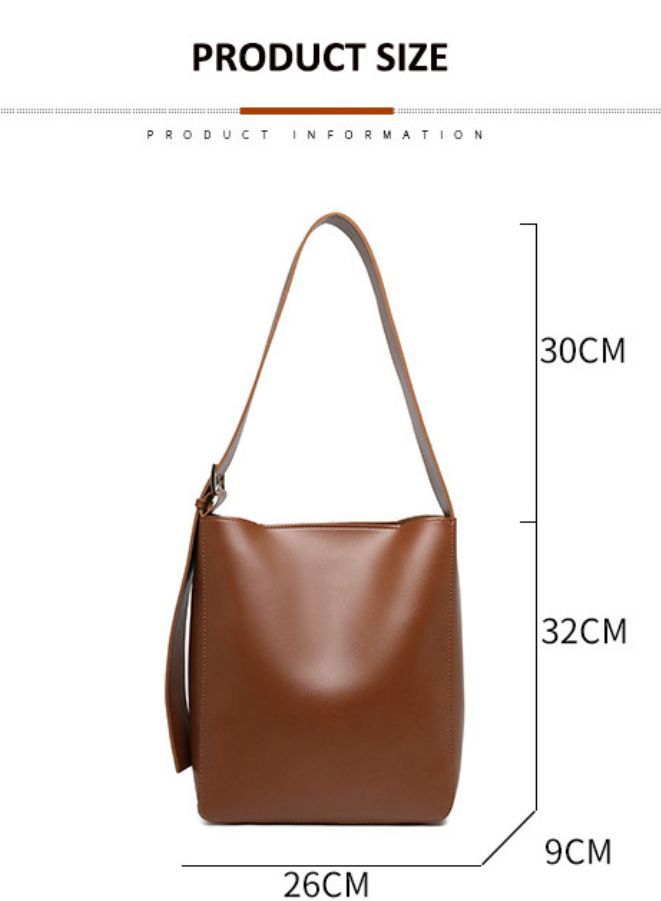Vintage Simple Women Bucket Bag Handbag, Large Capacity Shoulder Bag Totes Solid Color Underarm Bag, Brown - Image 3