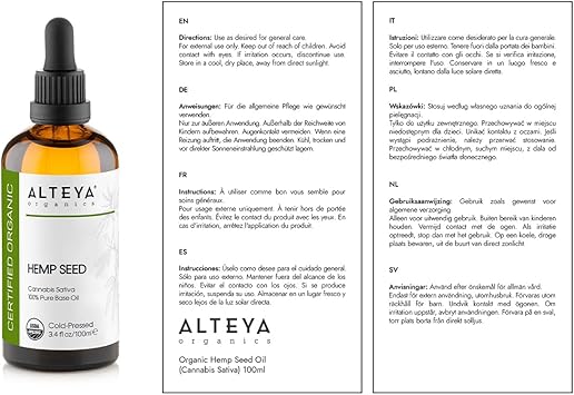 Alteya زيت بذور القنب العضوي من ألتييا 100 مل 100% معتمد من وزارة الزراعة الأمريكية عضوي نقي طبيعي معصور على البارد زيت ناقل مرطب مغذي - Image 5