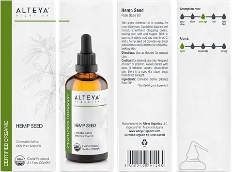 Alteya زيت بذور القنب العضوي من ألتييا 100 مل 100% معتمد من وزارة الزراعة الأمريكية عضوي نقي طبيعي معصور على البارد زيت ناقل مرطب مغذي - Image 3