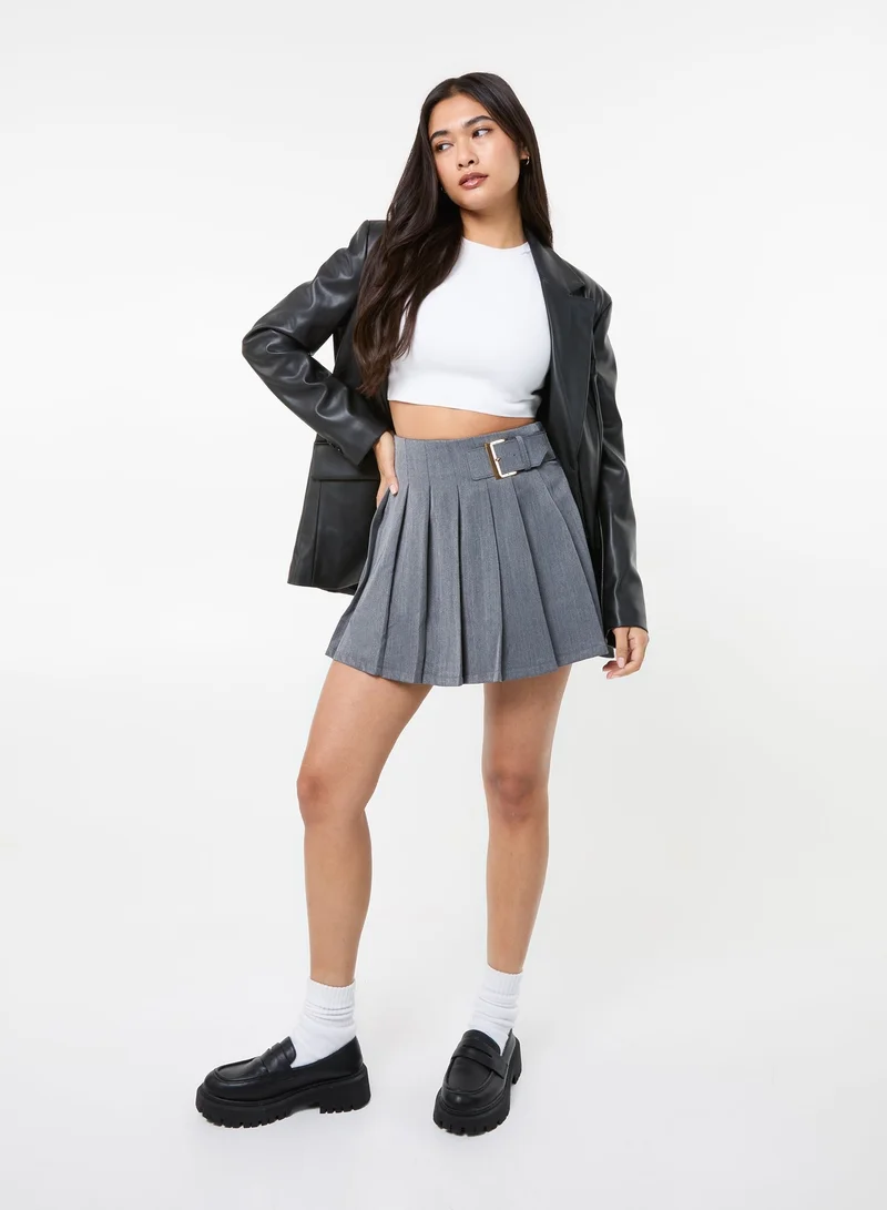 بينك فانيلا Tailored Belted Pleat Mini Skirt