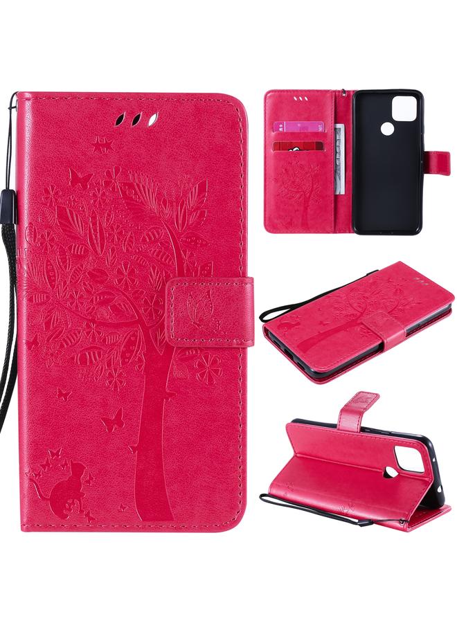 Zaboon Case For Google Pixel 4a 5G / Pixel 5 XL Tree & Cat Embossed Pattern Horizontal Flip Leather Case with Holder & Card Slots & Wallet & Lanyard - Image 1