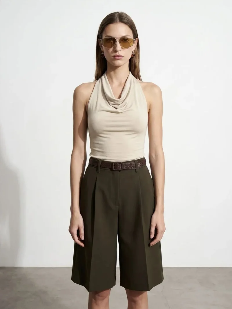 ديلفين Dilvin Sleeveless Cowl Neck Tie Blouse