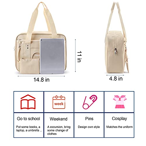 STEAMEDBUN Ita Bag Heart Japanese School Bag Kawaii Large Shoulder Anime Purse(Beige) - Image 4