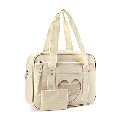 STEAMEDBUN Ita Bag Heart Japanese School Bag Kawaii Large Shoulder Anime Purse(Beige) - Image 1