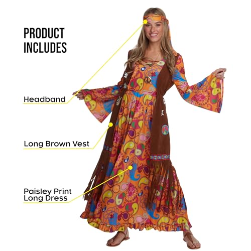 Morph Hippie Costume Women, 70s Costume For Women, 70s Long Dress, Womens 60s Halloween Costumes, Womens Halloween Costumes, Medium - Image 2