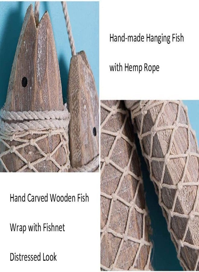 Linfevisi Wooden Fish Hanging Decor Beach Decor Vintage Wood Fish for Wall Rustic Nautical Fish Decor Sculpture Home Decor for Lake House Bathroom Bedroom Office Decoration (Small) - Image 3