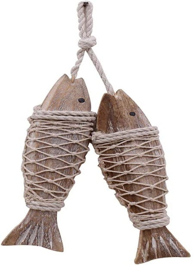 Linfevisi Wooden Fish Hanging Decor Beach Decor Vintage Wood Fish for Wall Rustic Nautical Fish Decor Sculpture Home Decor for Lake House Bathroom Bedroom Office Decoration (Small) - Image 1