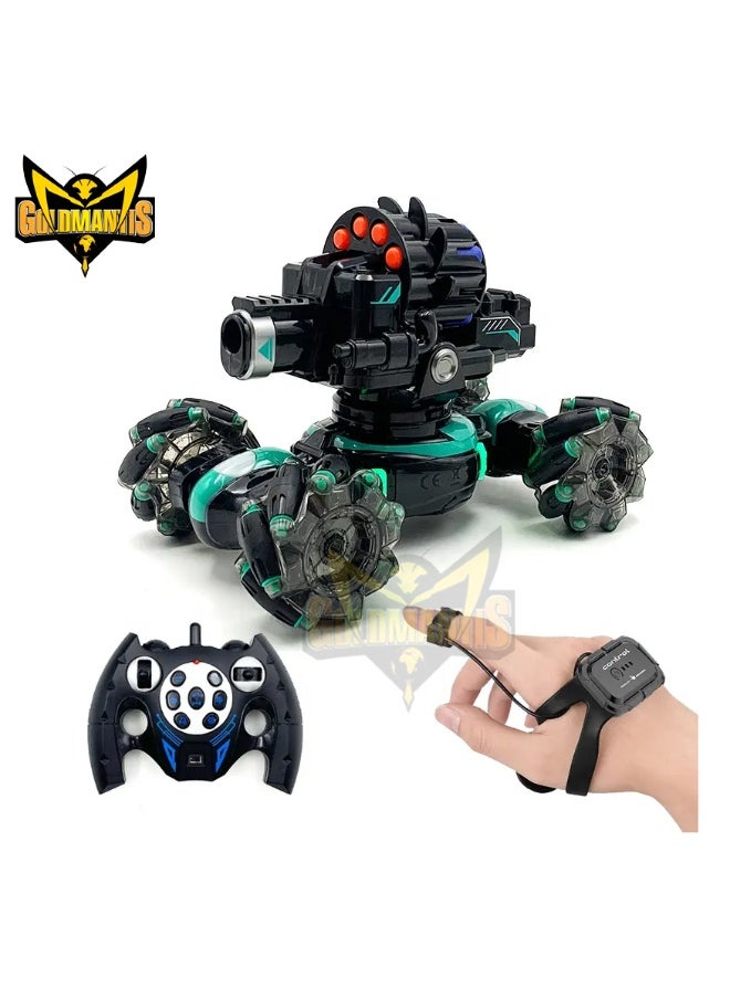GOLD MANTIS 4WD RC Stunt Tank Car with Gesture Sensor & Remote Control | 360° Spin, Light, Sound & Foam Blaster | Rechargeable Battle Toy for Kids  - Image 1