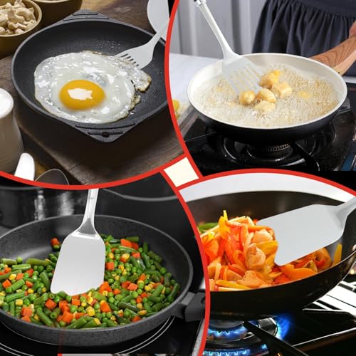 Aosdc 2 Pcs Stainless Steel Spatulas Set,14.9 Silver Slotted Turner, Solid Turner, Kitchen Cooking Utensils Set, High Heat Resistant, Grilling Frying Serving Food, Easy to Clean - Image 5